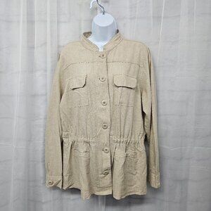Christopher & Banks Tan Linen Blend Safari Blouse Boho Minimalist L